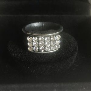 Leather and crystal ring